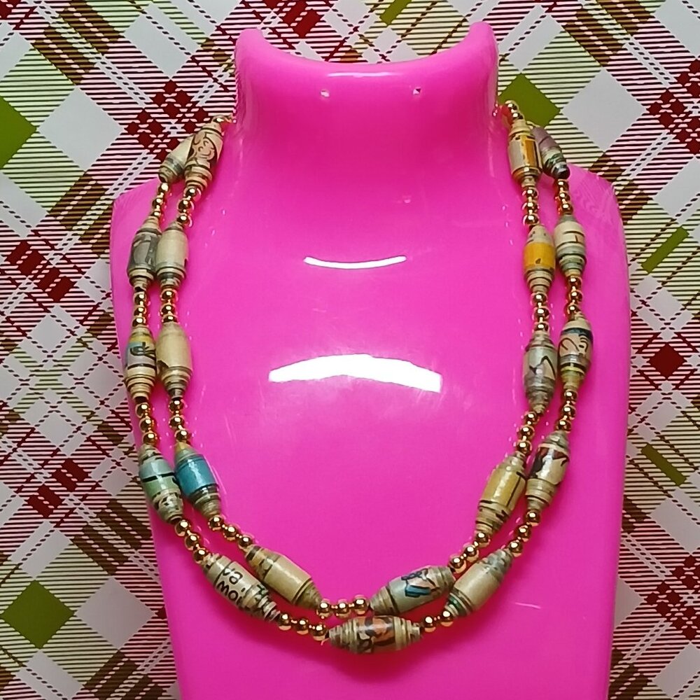 Fashion Jewelry Wrapped Paper Vintage Beaded Necklace #50